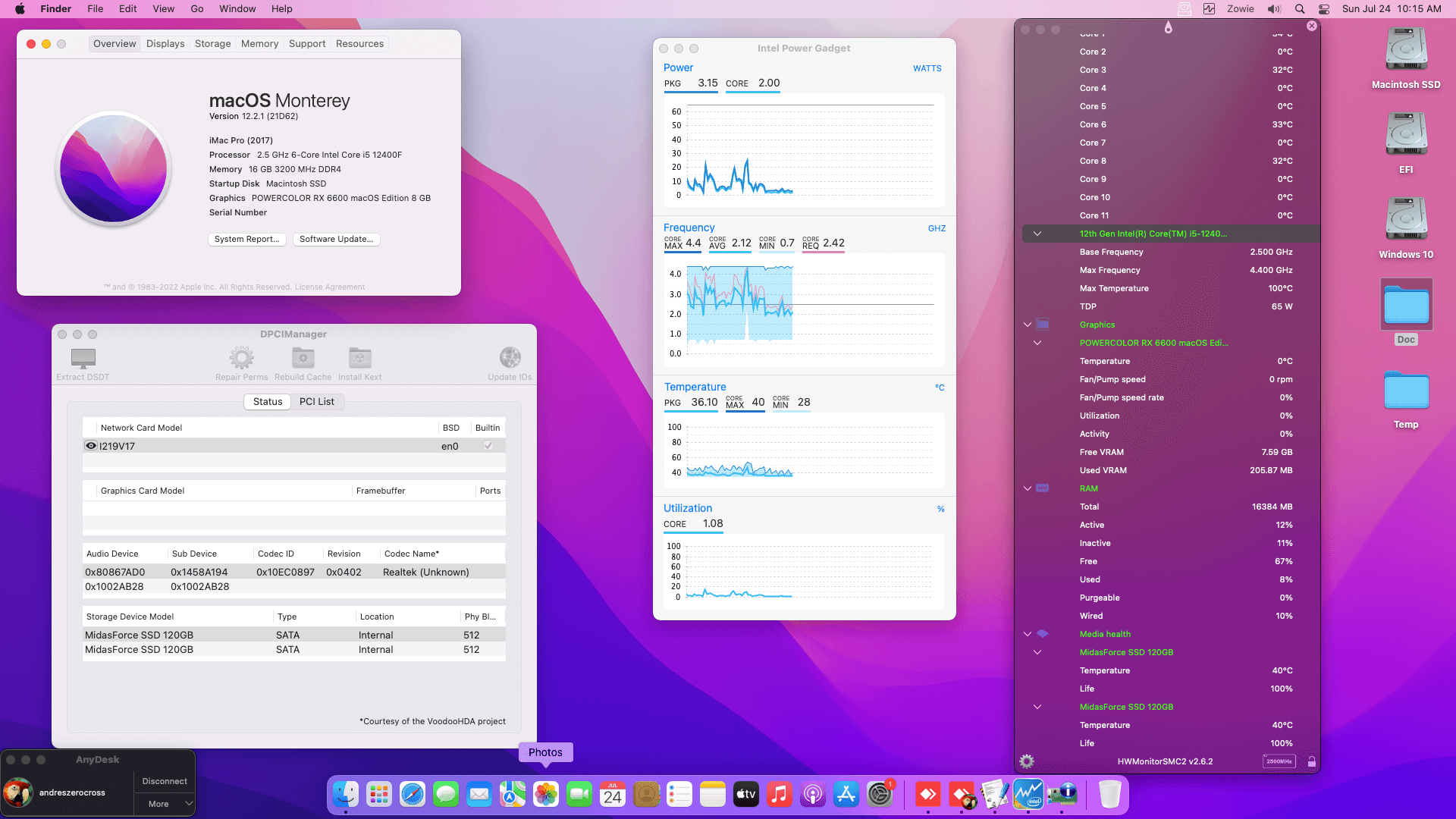 Success Hackintosh macOS Monterey 12.2.1 Build 21D62 in Gigabyte H610M H DDR4 - Intel Core i5 12400F + PowerColor RX 6600